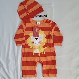 PatPat Striped Lion Footie in Orange and Red